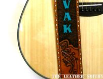Hand Tooled And Painted Custom Western Leather Guitar Strap 4 small