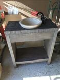 Reclaimed Barnwood Vanity With Travetine Recessed Vessel Sink 1 small