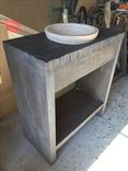 Reclaimed Barnwood Vanity With Travetine Recessed Vessel Sink 2 small