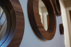 Round Wall Mirrors- Solid Walnut Set Of 6 Porthole Mirrors 1 small