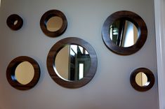Round Wall Mirrors- Solid Walnut Set Of 6 Porthole Mirrors 5 small