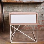 Solid Wood Side Table With Steel Panel Drawer And Geometric Steel Base 1 small