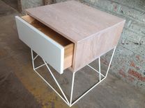Solid Wood Side Table With Steel Panel Drawer And Geometric Steel Base 2 small