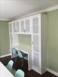 Glass Paneled Built-In Cabinets With Integrated Desk/ Matching Fireplace Surround 2 small