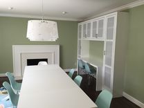 Glass Paneled Built-In Cabinets With Integrated Desk/ Matching Fireplace Surround 1 small