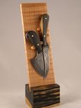 "Tools Of Orion" Mini Hunting Knife Set Damascus Steel, Black And White Ebony And Curly Maple. 1 small