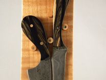 "Tools Of Orion" Mini Hunting Knife Set Damascus Steel, Black And White Ebony And Curly Maple. 2 small