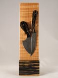 "Tools Of Orion" Mini Hunting Knife Set Damascus Steel, Black And White Ebony And Curly Maple. 3 small