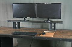 Reclaimed Wood Desk With Monitor Stand And Computer Storage. Industrial, Riser. 5 small