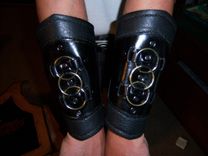Custom Black Three Brass Ring Bracers 1 small