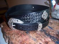 Celtic Belt And Buckle With Silver Conchos, Hand Tooled, Hand Made 1 small
