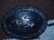 Indigenous Petroglyph Buckle Indian Warrior On Horse With Tomahawk 6 small