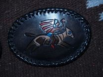 Indigenous Petroglyph Buckle Indian Warrior On Horse With Tomahawk 7 small