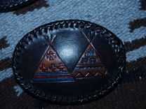 Indigenous Petroglyph Buckle Indian Warrior On Horse With Tomahawk 8 small