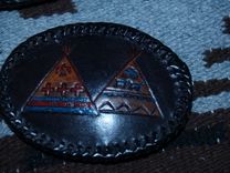 Indigenous Petroglyph Buckle Indian Warrior On Horse With Tomahawk 9 small