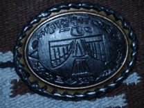 Indigenous Petroglyph Buckle Indian Warrior On Horse With Tomahawk 11 small