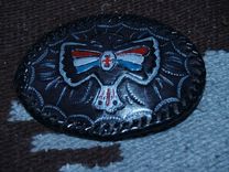 Indigenous Petroglyph Buckle Indian Warrior On Horse With Tomahawk 13 small