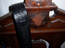 Leather Belt Black Celtic Knot Design Stainless Steel Circle Buckle, Sca, Ren Faire, Renaissance, Larp, Reenactment 3 small
