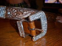 Western Belt W/ Traditional Wild Sun Flower Design And Three Pc Buckle Set Rhinestone Bling Style 1 small