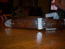 Western Belt W/ Traditional Wild Sun Flower Design And Three Pc Buckle Set Rhinestone Bling Style 2 small