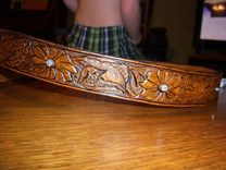 Western Belt W/ Traditional Wild Sun Flower Design And Three Pc Buckle Set Rhinestone Bling Style 4 small