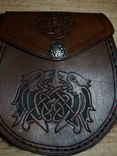 Scottish Leather Sporran Bag W/Celtic Knot Design & Matching Sporran Hangers 1 small