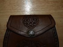 Scottish Leather Sporran Bag W/Celtic Knot Design & Matching Sporran Hangers 2 small