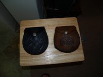 Scottish Leather Sporran Bag W/Celtic Knot Design & Matching Sporran Hangers 4 small