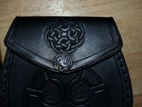 Scottish Leather Sporran Bag W/Celtic Knot Design & Matching Sporran Hangers 5 small