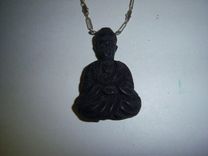 Real Silver Necklace Chain With Solid Black Buddha Charm 1 small