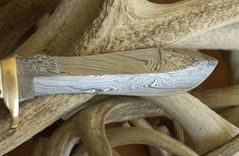 Stag Handled With Damascus Old World Damascus In This Modern Work Knife & Custom Leather Sheath 3 small