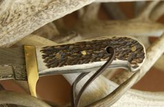 Stag Handled With Damascus Old World Damascus In This Modern Work Knife & Custom Leather Sheath 5 small