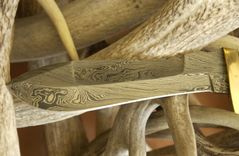Stag Handled With Damascus Old World Damascus In This Modern Work Knife & Custom Leather Sheath 4 small