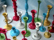 Vintage Painted Brass Candlesticks 3 small