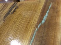 Live Edge Walnut Slab Bench With Turquoise Inlay 4 small