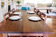 Walnut Dining Table With Wooden Legs, Wooden Walnut Dining Table, Family Dining Table 1 small