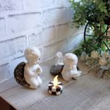 Courtly Cherubs With Checked Tea Light Candle Hand Painted Checks Chippy Angels 2 small