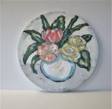 Original Round Acrylic Still Life Painting, Floral Wall Art, 12" Diameter 1 small