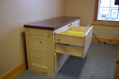 4 Drawer Credenza File Cabinet In Knotty Pine, With Concrete Countertop 3 small