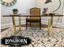Modern Walnut Desk With Brass Base 3 small
