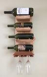 Live Edge Wall Hanging Four Bottle Rack With Glass Holder. 1 small