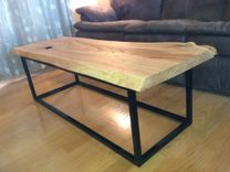 Live Edge Coffee Table With Custom Metal Base. 2 small