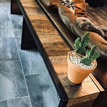 Rustic Reclaimed Wood Console Table. Vintage Industrial Sofa Table. Minimalist Steel And Wood Furn. 4 small