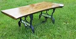 Hickory Live Edge Repurposed White Sewing Machine Base Coffee Table 2 small