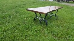Hickory Live Edge Repurposed White Sewing Machine Base Coffee Table 3 small
