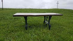 Hickory Live Edge Repurposed White Sewing Machine Base Coffee Table 4 small