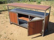 Steel And Red Balau (Wood) Media Entertainment Console, Credenza 3 small