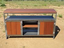 Steel And Red Balau (Wood) Media Entertainment Console, Credenza 1 small