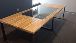 Custom Maple Butcher Block Conference Table With Solar Panel Inlay. 1 small