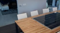 Custom Maple Butcher Block Conference Table With Solar Panel Inlay. 3 small